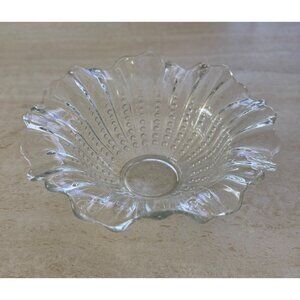 Vintage Clear Pressed Glass Ruffled Edge Bowl With Hobnail Design